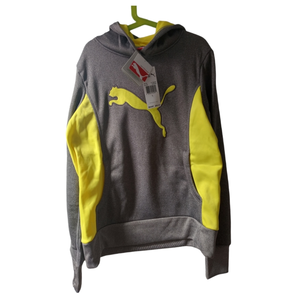Puma Kids Storm Force 1 Pullover Hoodie Size L Color Gray /Yellow